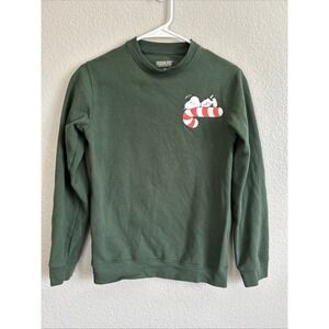 Peanuts Snoopy On Candy Cane Christmas Pullover Sweatshirt Dark Green Adult XS